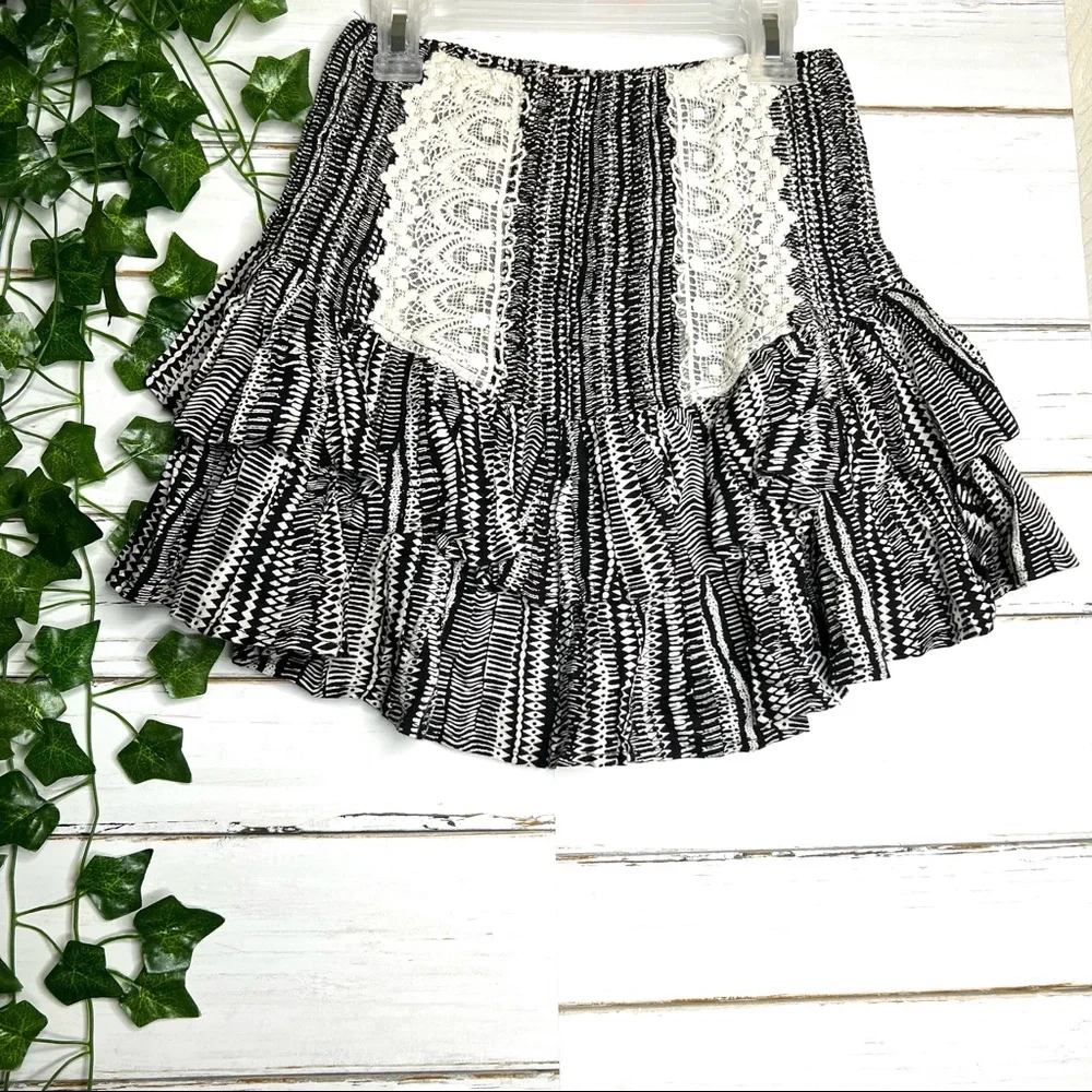 Vintage Havana Layered Smock Waist Black White Skirt S - Picture 1 of 5